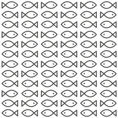 Black and white fish seamless pattern vector. Fish symbol design. Menu background.