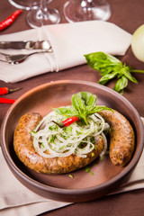sausage with onion and basil