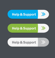 Set of vector web interface buttons. Help and support.