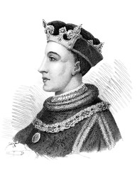 An engraved vintage illustration portrait image of Henry V king of England, UK, from a Victorian...