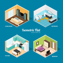 Interior Rooms of The House. Isometric View. Vector