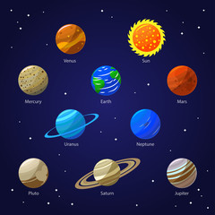 Solar System Planets and Sun. Vector