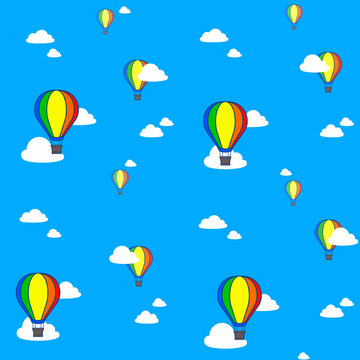 Seamless pattern of colorful hot air balloons in blue sky
