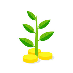 Fototapeta na wymiar Investments Icon. Plant growing on coins - vector ilustration.