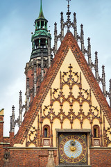 Wroclaw city old town hall. Architecture detail of the Market square in Wroclaw, Poland. Wroclaw is the historical capital of Silesia and Lower Silesia