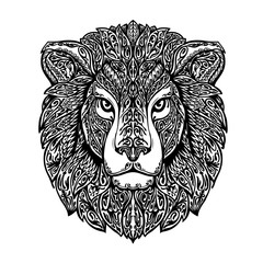 Ethnic ornamented lion. Hand drawn vector illustration with floral elements