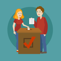 Young family voting in elections cartoon vector