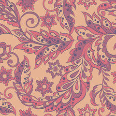Elegance seamless pattern with ethnic flowers. Vector Floral Illustration in vintage style
