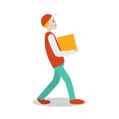 Delivery guy with parcel cartoon vector