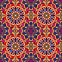 Boho tile flower squares colorful red