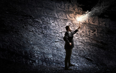 He is searching for solution . Mixed media