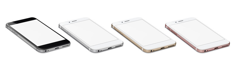 collection of new smartphones black, silver, gold and pink