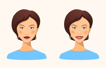 Yong woman faces with smile facial expression