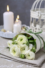 Bouquet of white ranunculus flowers (persian buttercup flowers)