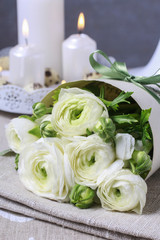 Bouquet of white ranunculus flowers (persian buttercup flowers)