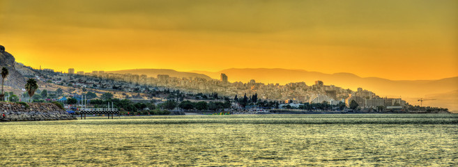 Tiberias city and the Sea of Galilee in Israel - obrazy, fototapety, plakaty