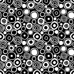 Seamless vector geometrical pattern. Endless black and white background with hand drawn circles. Graphic illustration. Template for cover, fabric, wrapping.