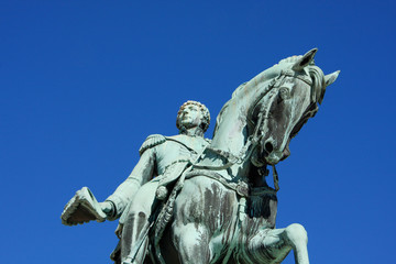 Statue of Norwegian King Carl Johan XIV on horse in Oslo.