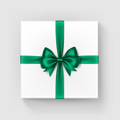 White Gift Box with Bright Green Bow and Ribbon