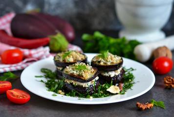 Appetizer of eggplant and nut sauce, cilantro and garlic