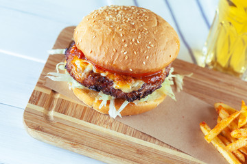 Tasty and appetizing hamburger