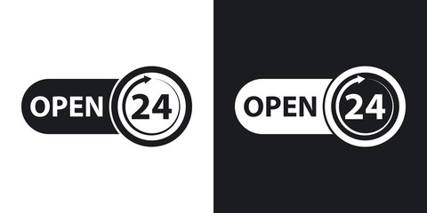 Vector open 24 hours icon. Two-tone version on black and white background
