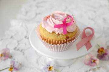 Rose flower cupcakes for pink ribbon day, Breast cancer awareness