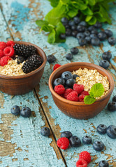 Dietary breakfast homemade oatmeal with berries
