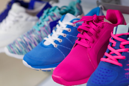 Variety of the colorful sneakers on sale