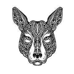Ethnic ornamented dog, pit bull terrier or kangaroo. Hand drawn vector illustration with floral elements