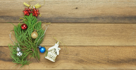 Christmas and happy new year concept with wooden background