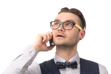 Young attractive guy talking on the phone