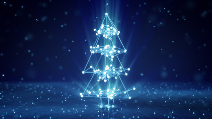 Glowing wireframe christmas tree shape