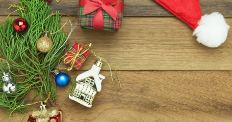 Christmas and happy new year concept with wooden background