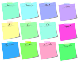 post it note with months on white background - calendar icon