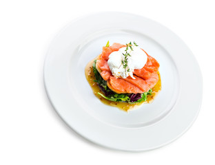 Salmon salad isolated on white