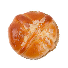 Round loaf of bread isolated on white background