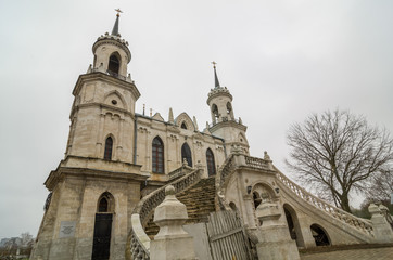 Fototapeta na wymiar Facade of the Bykovo neo-Gothic Church, Russia.