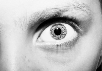 Macro Close up portrait of young girls eyes, monochrome