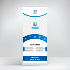 roll-up banner template concept on blue background
