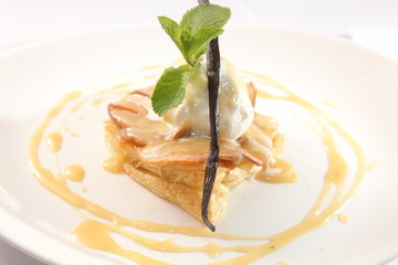 dessert with vanilla ice cream and Mint