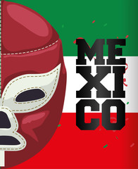 Masked fighter. Mexico landmark and mexican culture theme. Colorful design. Vector illustration