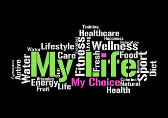 Life and healthcare word cloud. Active lifestyle concept.
