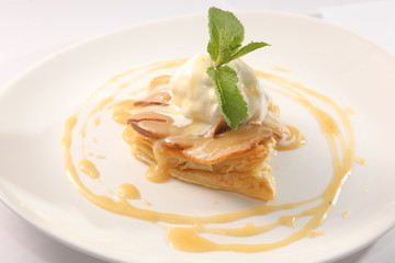 dessert with vanilla ice cream and Mint