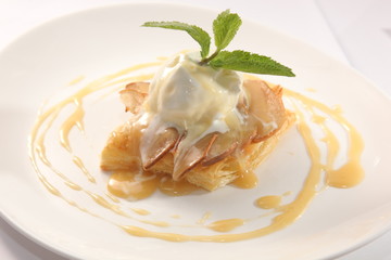 dessert with vanilla ice cream and Mint