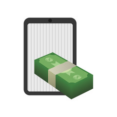 tablet and bills icon. Money financial and economy theme. Isolated design. Vector illustration