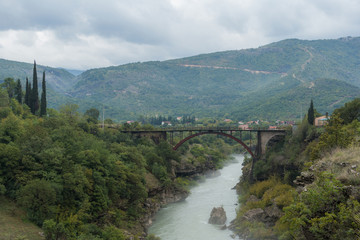 Beautiful bridge over the mountain Moraca river in Montenegro.