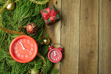 Christmas and happy new year concept with wooden background