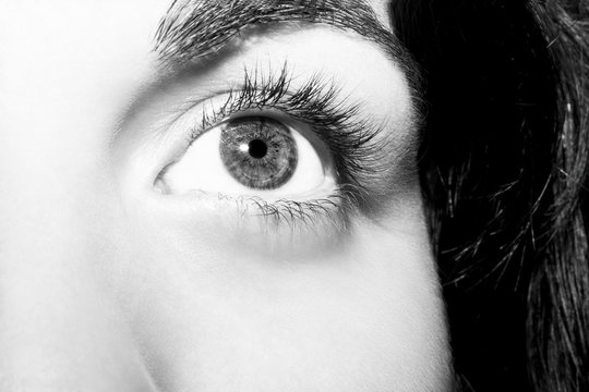 Beautiful insightful look monochrome woman's eye