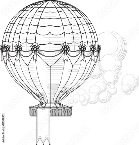Vintage Hot Air Balloon Blowing Smoke Rises Hanging Banner At The